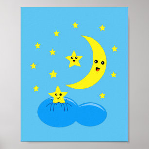 Süße Sterne und Mond am Himmel ! Poster