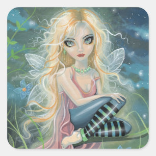 Süße Sternenlicht-Fee Fantasy-Kunst-Aufkleber Quadratischer Aufkleber