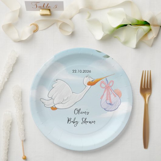Süße Storch-Baby-Party Pappteller (Hochzeit)
