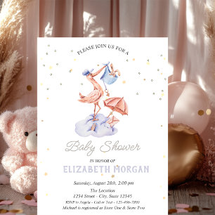 Süße Storch Sterne Baby Shower   Einladung