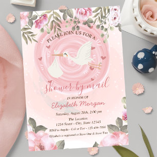 Süße Storch-Wasserfarben-Blumen-Baby-Party Einladung