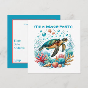 Süße Strand-Meeres-Schildkröten-Party Einladung