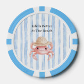 Süße Strand-Rosa lächelnde Krabbe mit Hut Pokerchips (Vorderseite)
