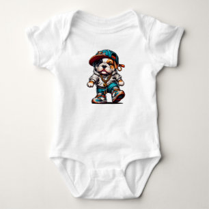 Süße Streetwear-Bulldoggen-Welpen-Cartoon Baby Strampler