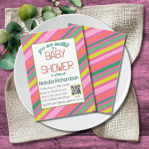 Süße Streifen-Rosa-Bunte-Regenbogen-Baby-Party-Ein Einladung