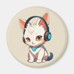 Süße stylische Katze mit Kopfhörern Magnet