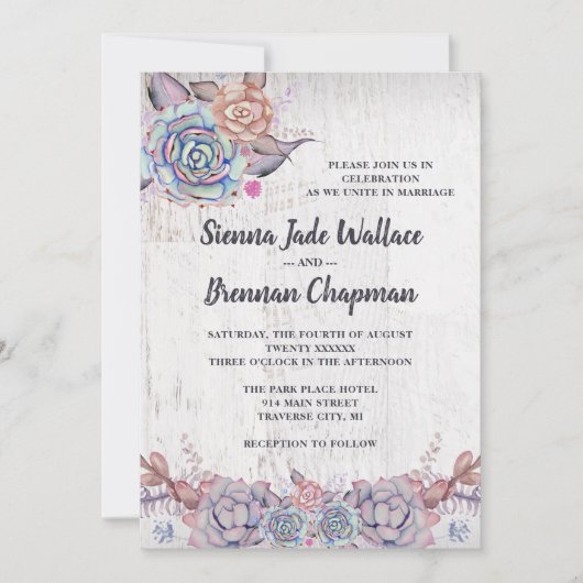 Süße Sukkulente Rustikale Wasserfarbensoft Wedding Einladung (Vorderseite)