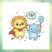 Süße Superhelden-Löwen- und Elefantenfreunde-Carto Fensteraufkleber (Blatt 3)