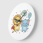 Süße Superhelden-Löwen- und Elefantenfreunde-Carto Große Wanduhr (Winkel)