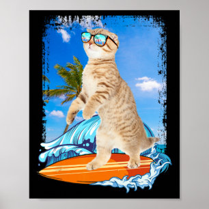 Süße Surfen Hawaiian Katze Liebhaber Surfer Strand Poster