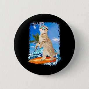 Süße Surfen Hawaiianische Katzenliebhaber Surfer S Button