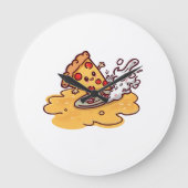 Süße Surfende Pizzascheibe Wanduhr (Vorderseite)