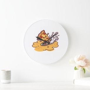 Süße Surfende Pizzascheibe Wanduhr