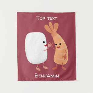 Süße Sushi-Reis-Garneelen-Freunde-Cartoon  Wandteppich