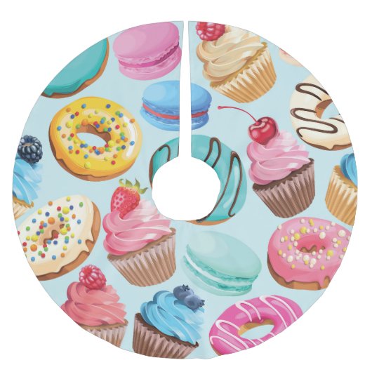 Süße Süßigkeiten: Muster der Freude. Polyester Weihnachtsbaumdecke (Vorderseite)