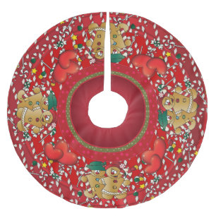 Süße Süßigkeits-Weg-Lebkuchen-Weihnachtspaare Polyester Weihnachtsbaumdecke