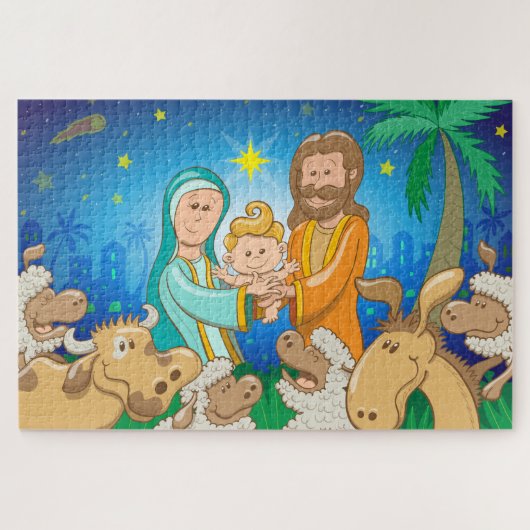 Süße Szene der Geburt Christi des Babys Jesus Puzzle (Horizontal)