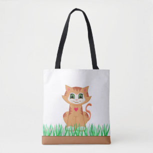 Süße Tabby-Kätzchen-Katze und Gras-Pflanzen Tasche