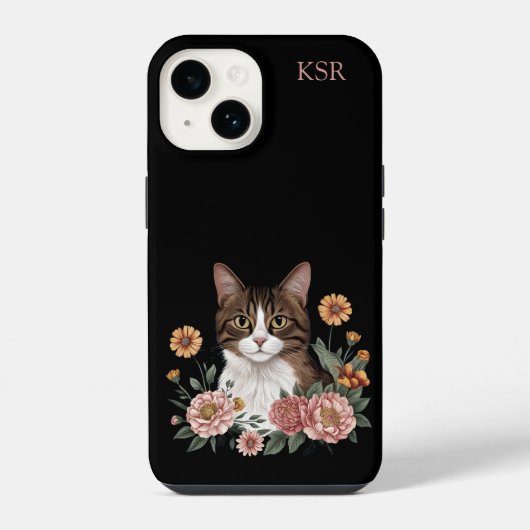 Süße Tabby-Katze mit Blumen iPhone Hülle (Rückseite)