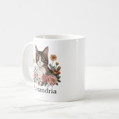 Süße Tabby-Katze mit Blumen Kaffeetasse (Vorderseite Links)
