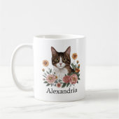 Süße Tabby-Katze mit Blumen Kaffeetasse (Links)