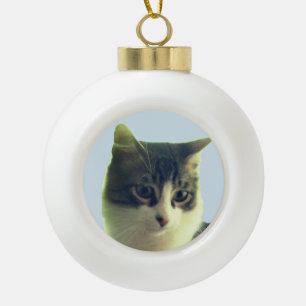 Süße Tabby-Katzen-Gesicht Keramik Kugel-Ornament