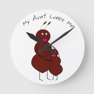 Süße Tante und Kind Ameise Lustige Cartoon Runde Wanduhr