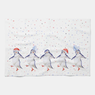 Süße tanzende Pinguine Weihnachten Geschirrtuch