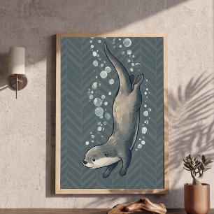 Süße tauchende Otter-Kinderzimmer-Kunst Chevron-Hi Poster