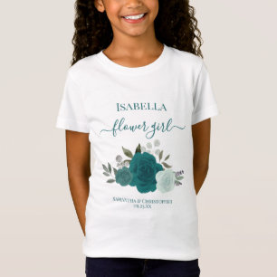 Süße Teal- und Aquamarin-Rosen Blumenmädchen-Gesch T-Shirt