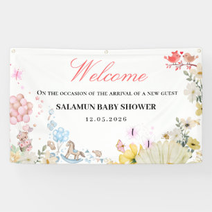 Süße Teddy-Liebesvögel-Baby-Party Banner