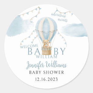 Süße Teddybär-Abenteuer-Baby-Junge-Shower-Aufklebe Runder Aufkleber