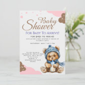 Süße Teddybär-Baby-Party Einladung (Stehend Vorderseite)