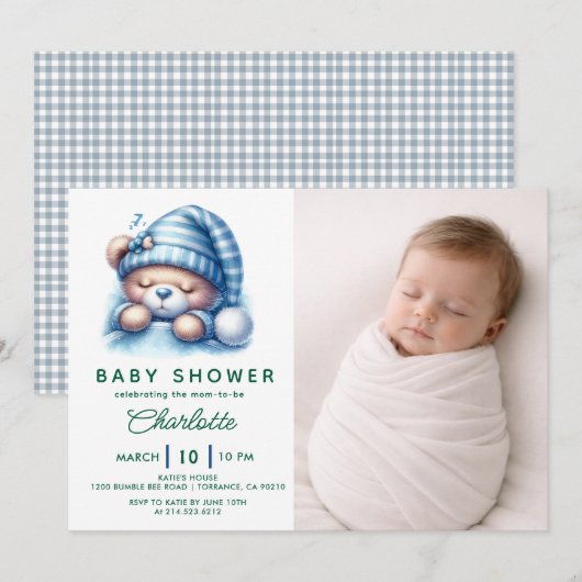 Süße Teddybär-Baby-Party Einladung (Vorne/Hinten)