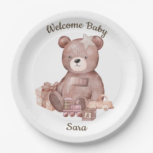 Süße Teddybär-Baby-Party-Teller Pappteller (Vorderseite)