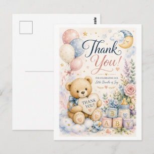 Süße Teddybär-Baby-Shower-Dankeskarten Postkarte