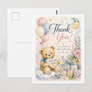 Süße Teddybär-Baby-Shower-Dankeskarten Postkarte