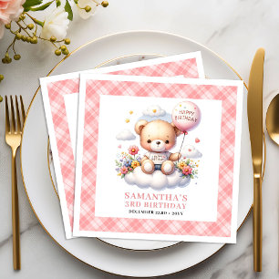 Süße Teddybär-Ballon-Schamrot-Blumen-Partyserviett Serviette