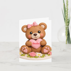 Süße Teddybär-Figur mit Namensherz Feiertagskarte