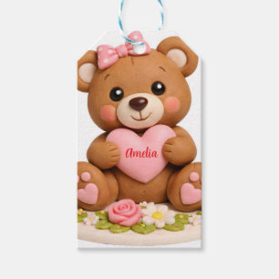 Süße Teddybär-Figur mit Namensherz Geschenkanhänger