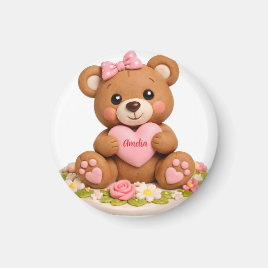 Süße Teddybär-Figur mit Namensherz Magnet (Vorne)