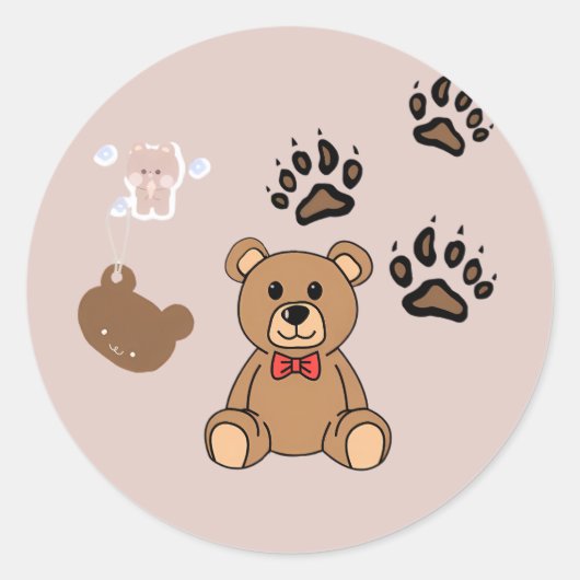 Süße Teddybär-Illustration Runder Aufkleber (Vorderseite)
