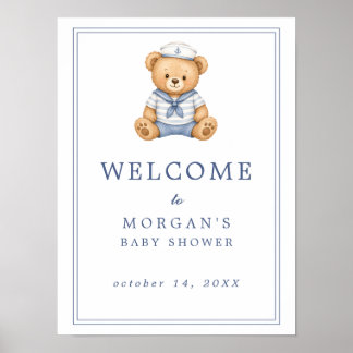Süße Teddybär-Nautik-Baby-Shower-Willkommensschild Poster
