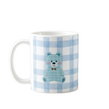 Süße Teddybär-Tasse | Blau karierte Kawaii-Tasse