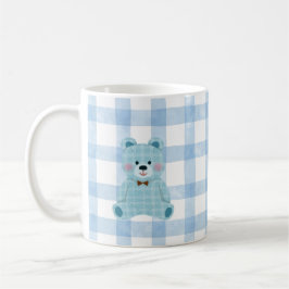 Süße Teddybär-Tasse | Blau karierte Kawaii-Tasse Kaffeetasse