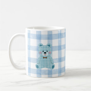 Süße Teddybär-Tasse Blau karierte Kawaii-Tasse Kaffeetasse