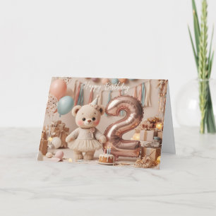 Süße Teddybär-Zwei-Jahres-Geburtstagsfeier Karte