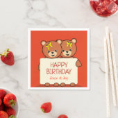 Süße Teddybär-Zwillinge oder -Geschwister Geburtst Serviette (Beispiel)