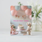 Süße Teddybären Ballons Geburtstag oder Baby Showe Einladung (Stehend Vorderseite)