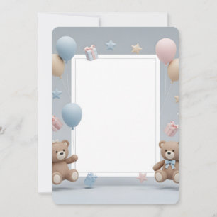 Süße Teddybären Fotorahmen - Blau und Rosa Baby Einladung